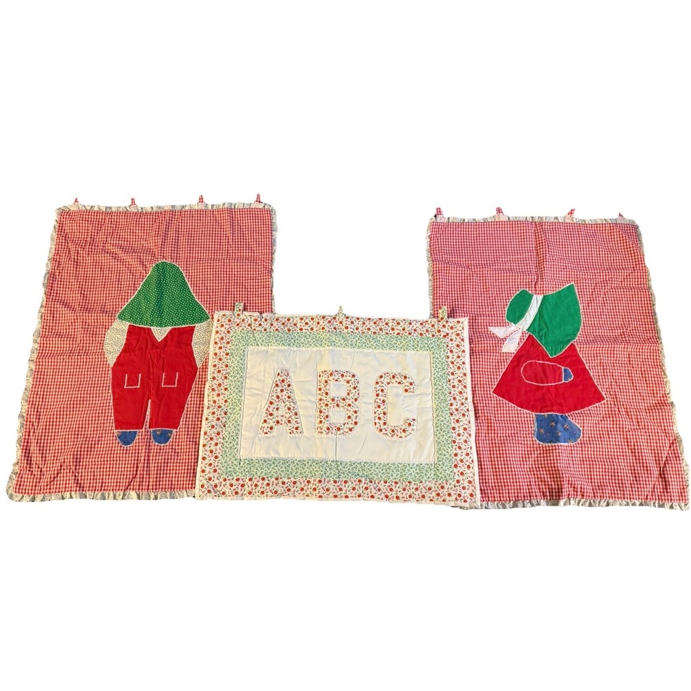 Vintage Handmade Sun Bonnet Sue & Overall Sam ABC Quilt Wall Hangings Kids Room